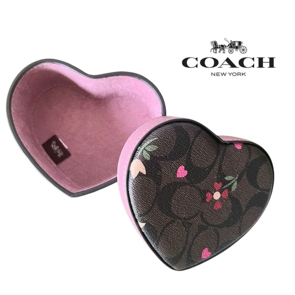 NWT Coach Heart Trinket Box C7752 Canvas Heart Petal Print True Pink Rare